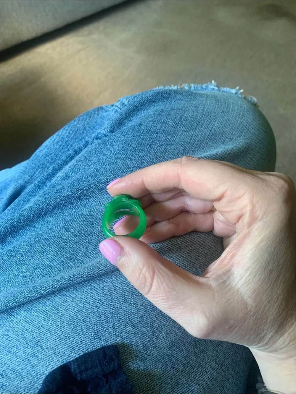 Green Hand Carved Jade Flower Ring